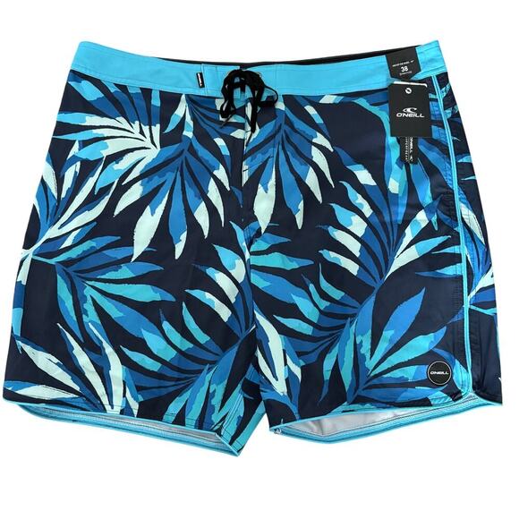 O’Neill Hyperfreak Board Shorts Men’s 38 NWT Palm Leaf Swim Trunks Blue Navy - Picture 2 of 6